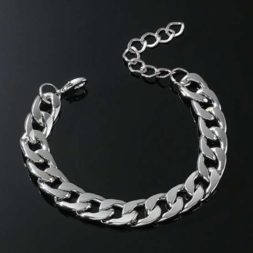 Unisex Minimalist Silver Tone Link Fashion Bracelet BR06 - Picture 2 of 3